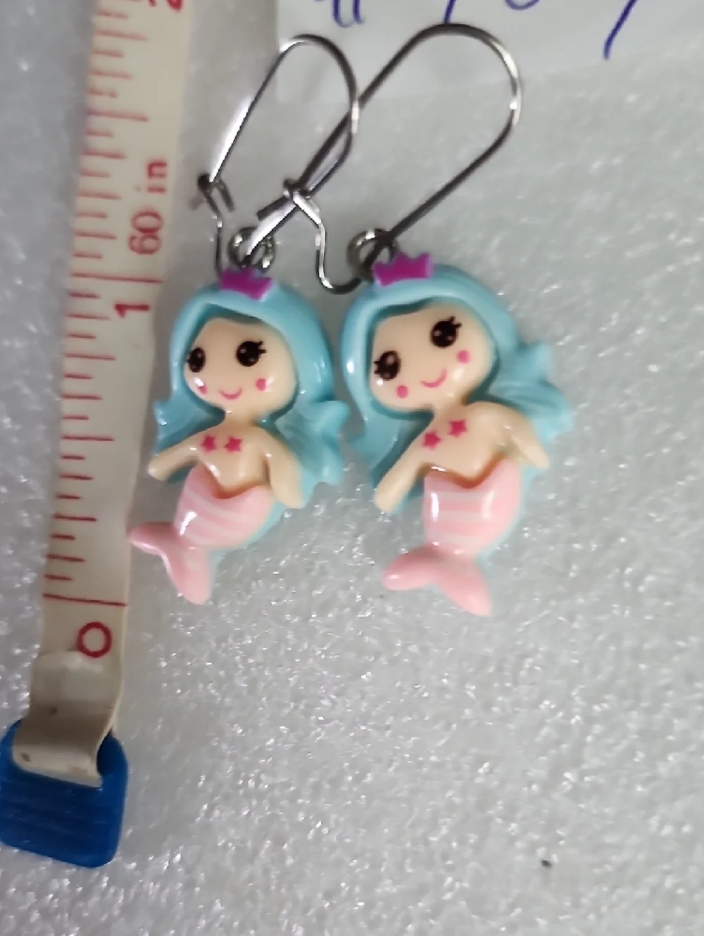 Hand Crafted Blue and Pink Mermaid Dangle Earrings